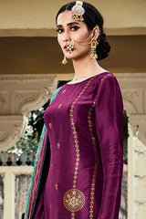 Buy Pure Viscose Woven Dress Material in Wine Online - Front