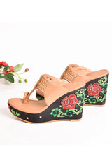 Buy Soft Faux Leather Hand Embroidery Wedges in Cream and Black