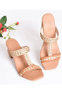 Buy Soft Faux Leather Hand Embroidery Kolapuri Block Heels in Cream