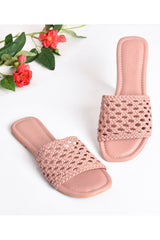 Buy Soft Faux Leather Hand Embroidery Slider Flats in Pink