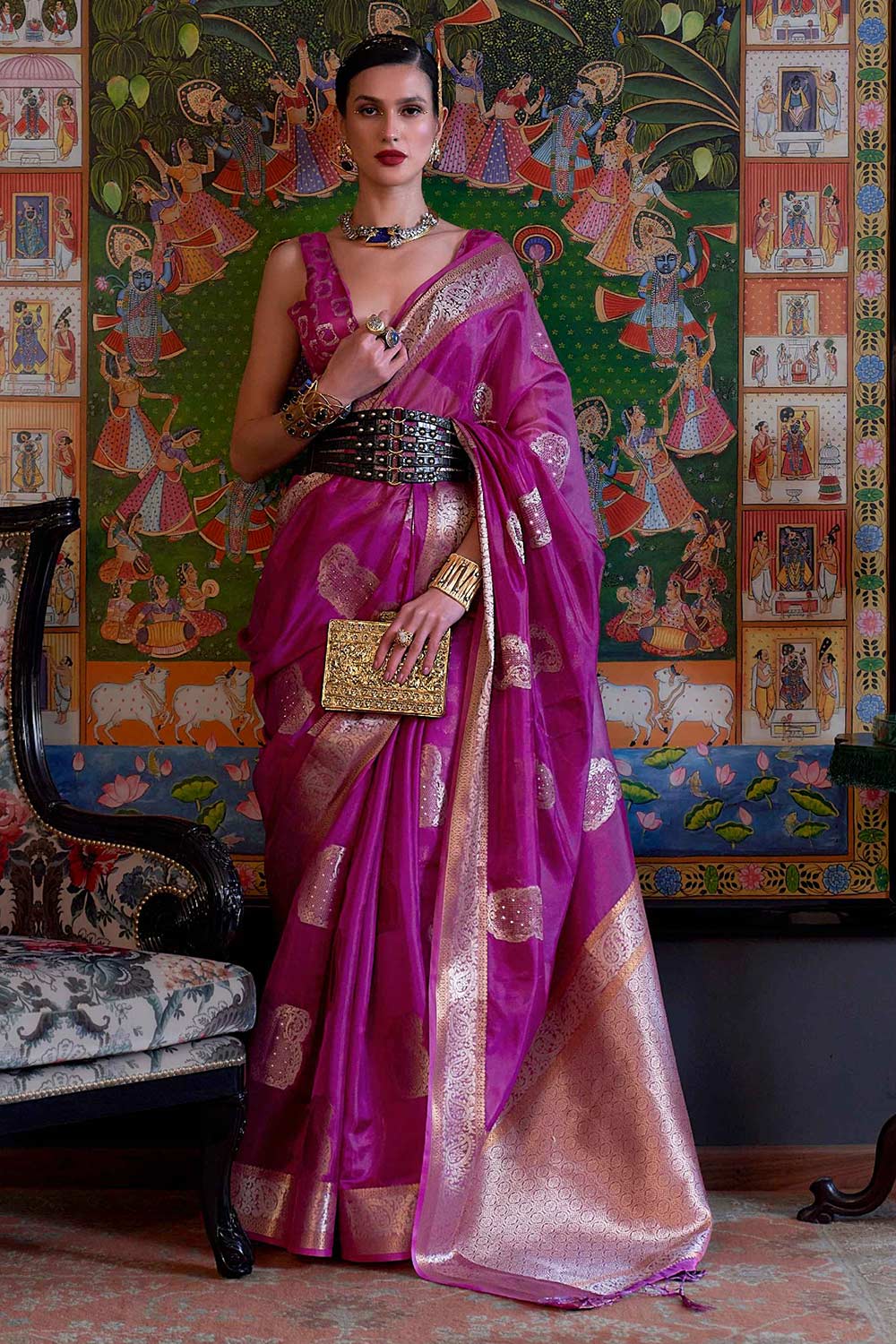 Pink Two Tone Handloom Weaving Organza Saree