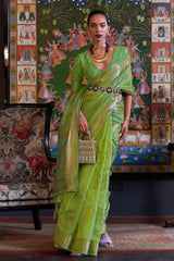 Green Two Tone Handloom Weaving Organza Saree