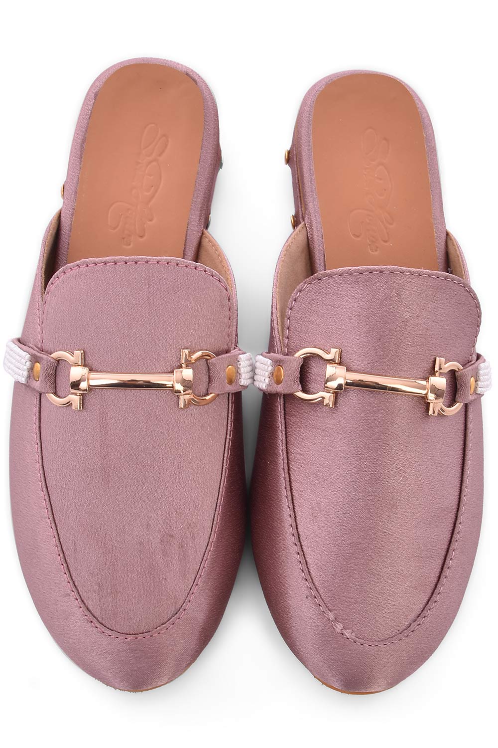 Buy Women's Soft Faux Leather Hand Embroidered Loafers in Mauve Online - Zoom In