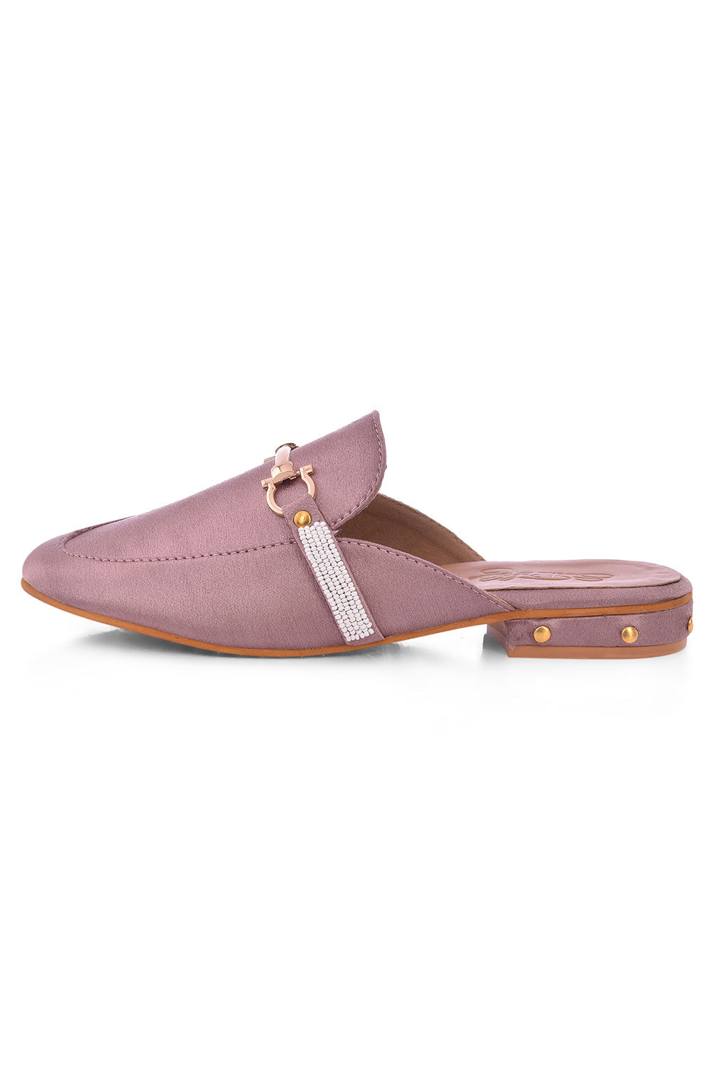 Buy Women's Soft Faux Leather Hand Embroidered Loafers in Mauve Online - Side