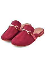 Buy Women's Soft Faux Leather Hand Embroidered Loafers in Maroon Online - Front