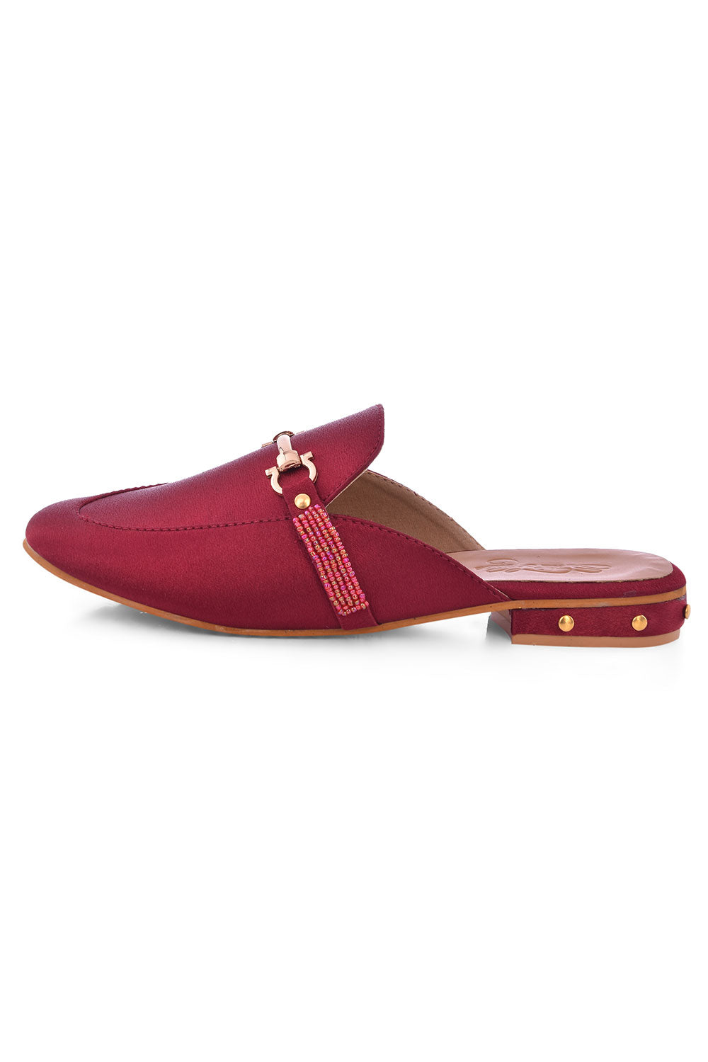 Buy Women's Soft Faux Leather Hand Embroidered Loafers in Maroon Online - Side