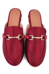 Buy Women's Soft Faux Leather Hand Embroidered Loafers in Maroon Online - Zoom In