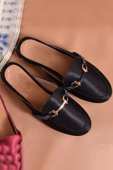 Buy Women's Soft Faux Leather Hand Embroidered Loafers in Black Online