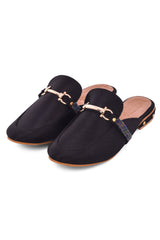 Buy Women's Soft Faux Leather Hand Embroidered Loafers in Black Online - Front