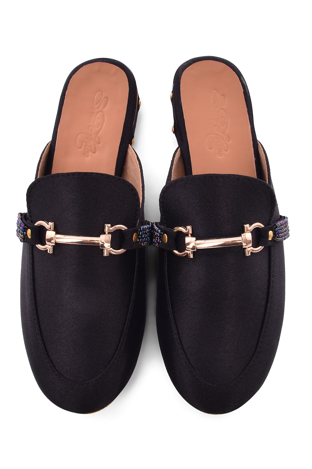 Buy Women's Soft Faux Leather Hand Embroidered Loafers in Black Online - Side