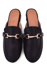 Buy Women's Soft Faux Leather Hand Embroidered Loafers in Black Online - Side