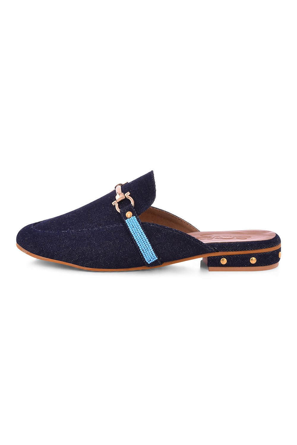 Buy Women's Soft Faux Leather Hand Embroidered Loafers in Denim Online - Side