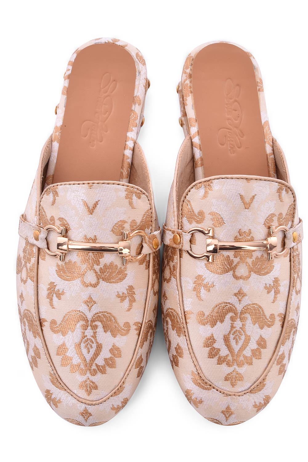 Buy Women's Soft Faux Leather Hand Embroidered Loafers in Creme Online - Zoom In