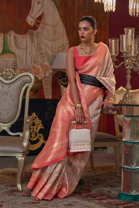 Pink Modal Kashmiri Chaap Handloom Saree