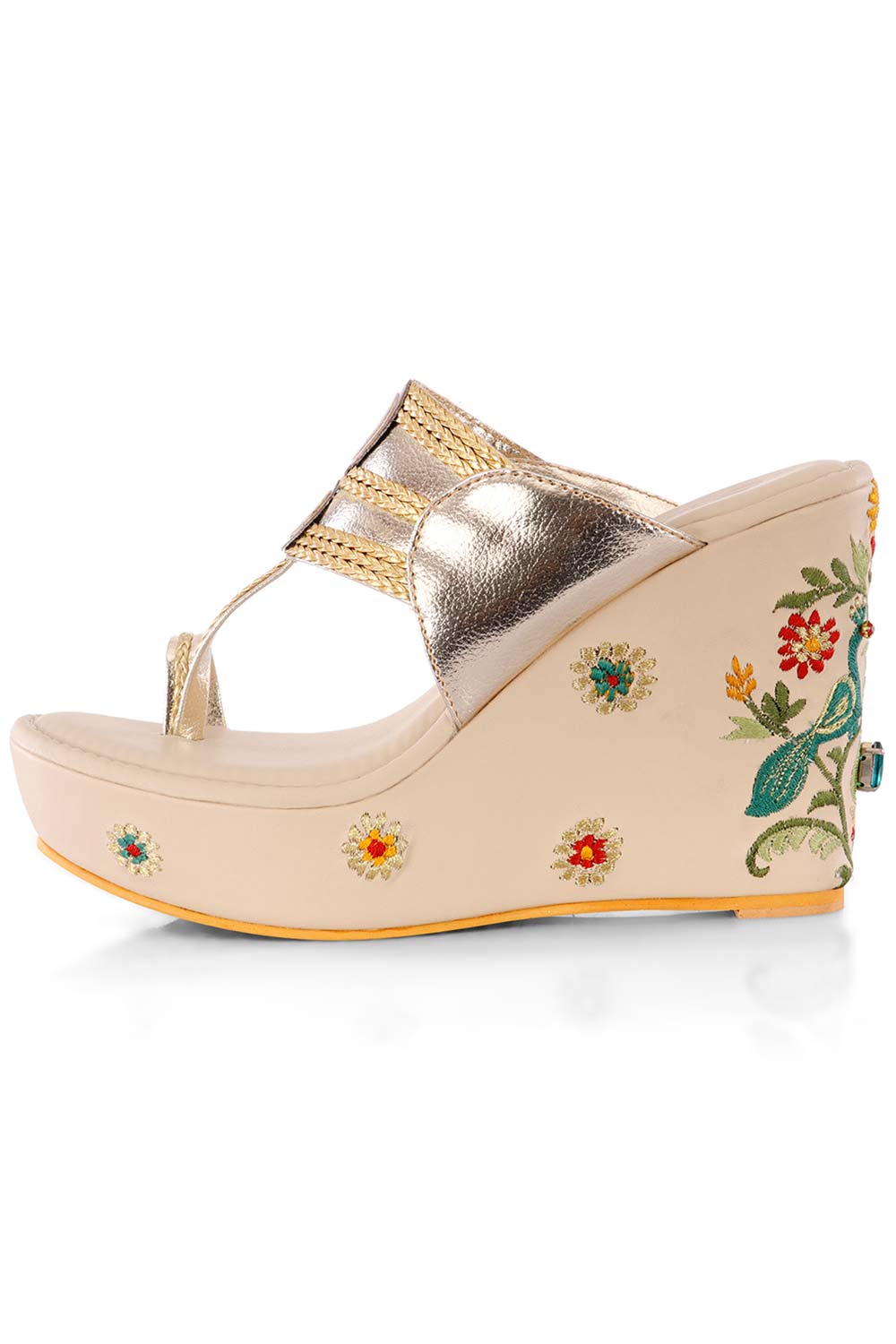 Multi-Color Embroidered 4 Inch Kolhapuri Wedge Heels