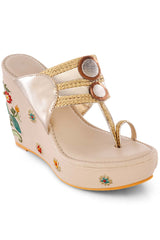 Multi-Color Embroidered 4 Inch Kolhapuri Wedge Heels