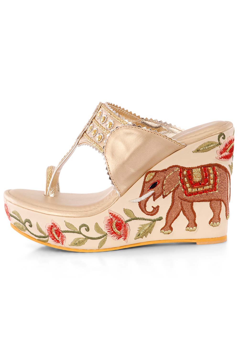 Multi-Color Embroidered 4 Inch Kolhapuri Wedge Heels