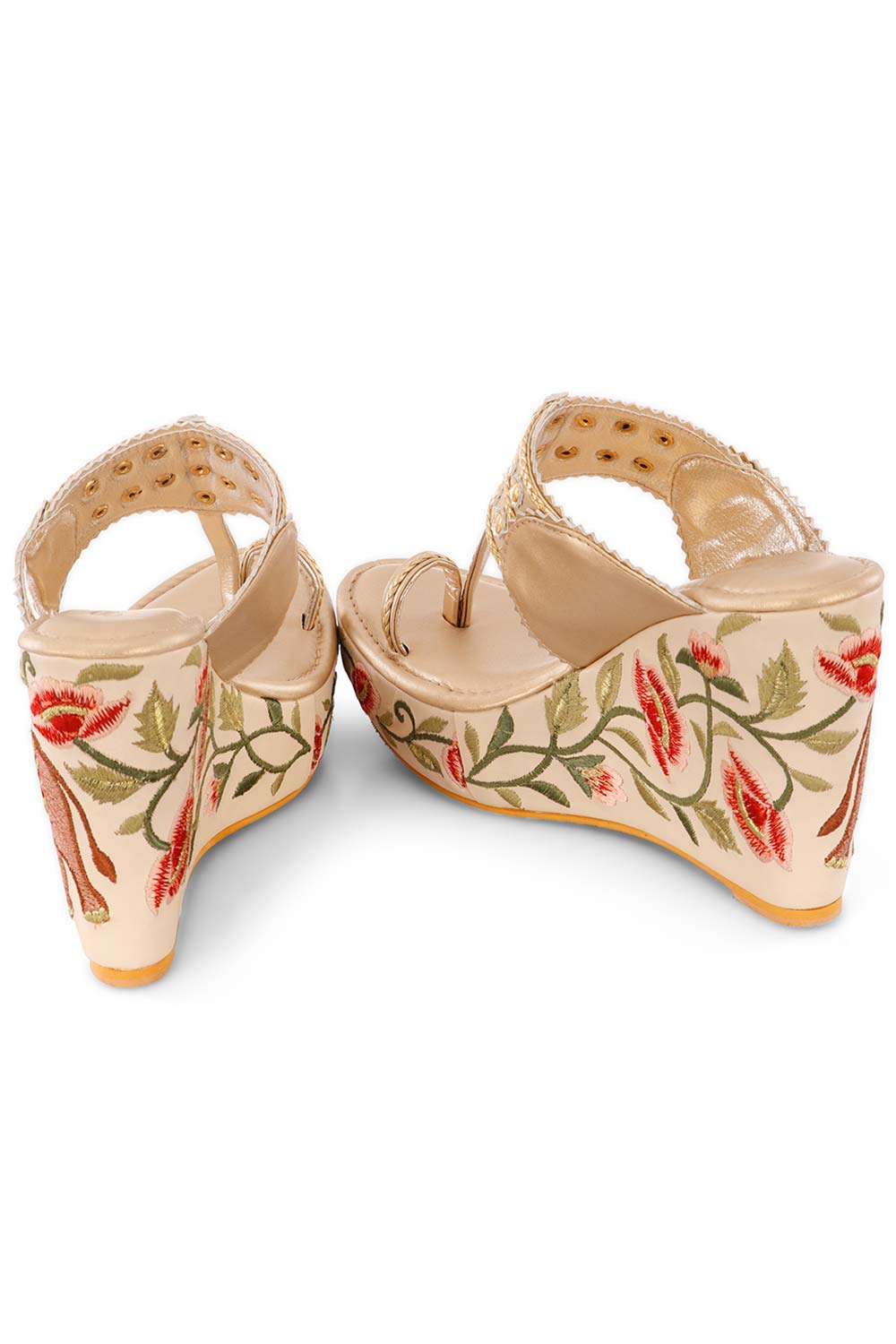 Multi-Color Embroidered 4 Inch Kolhapuri Wedge Heels