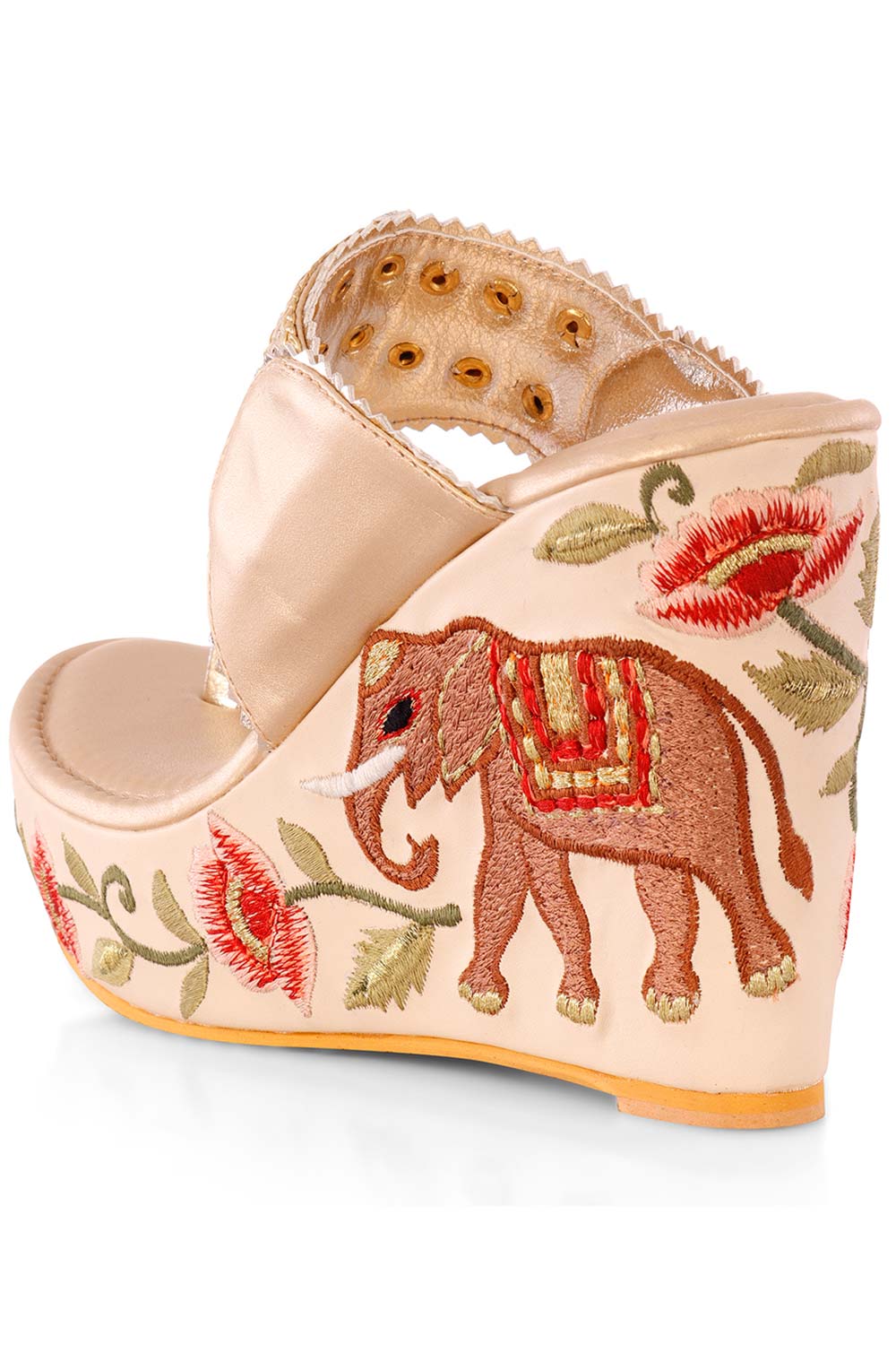 Multi-Color Embroidered 4 Inch Kolhapuri Wedge Heels