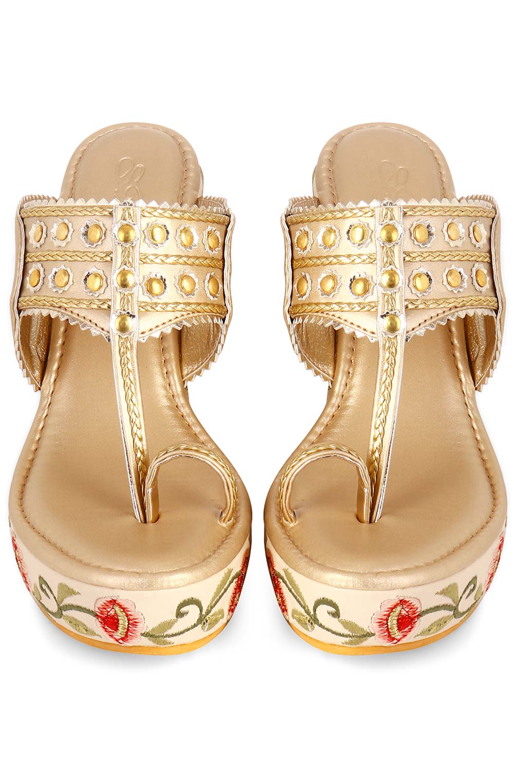 Multi-Color Embroidered 4 Inch Kolhapuri Wedge Heels