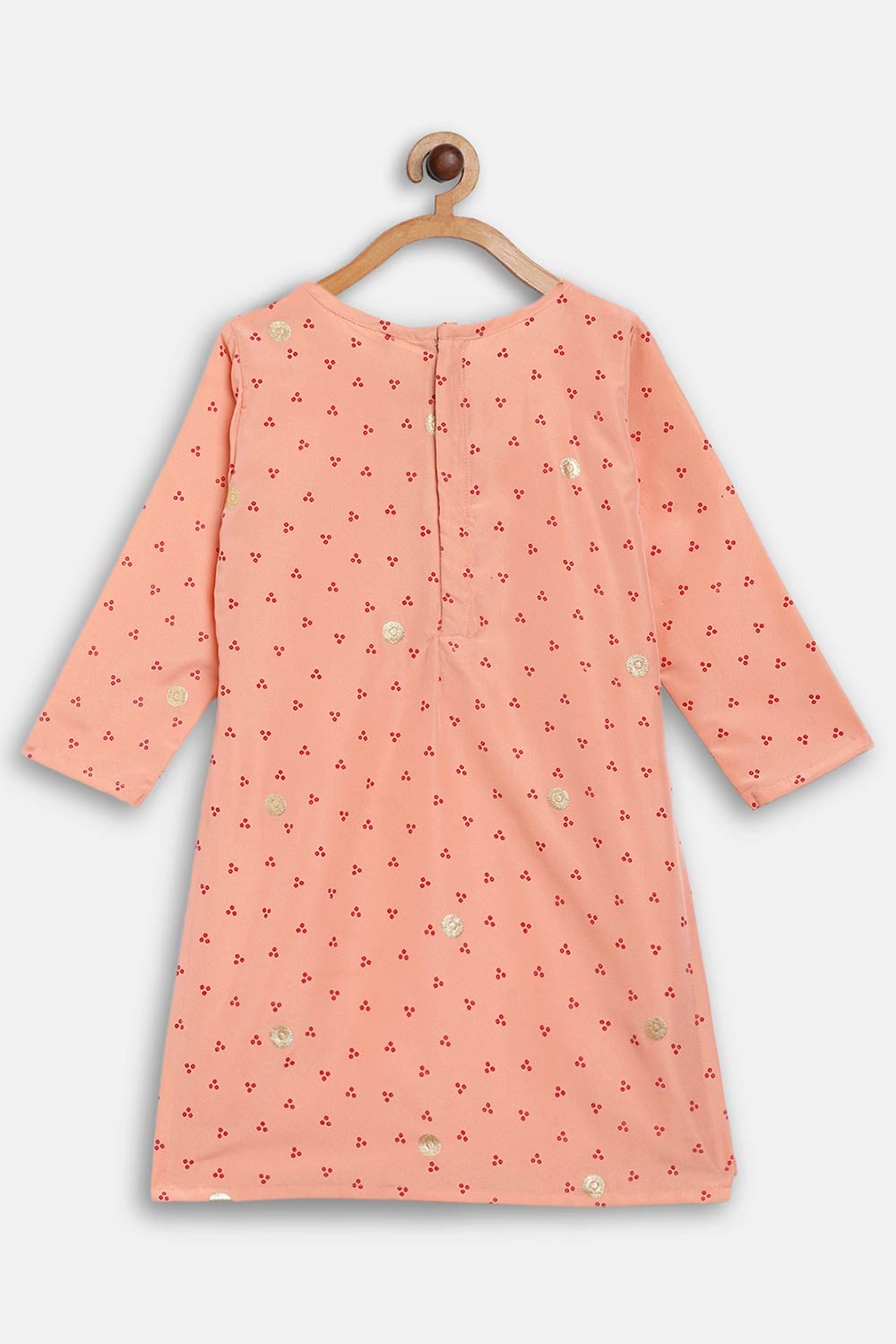 Buy Girl Crepe Printed Kurta Set in Peach Online - Back