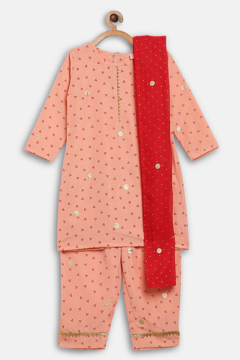 Buy Girl Crepe Printed Kurta Set in Peach Online