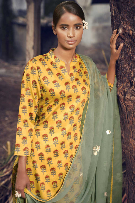 Yellow Cotton Digital Printed Palazzo Suit Set