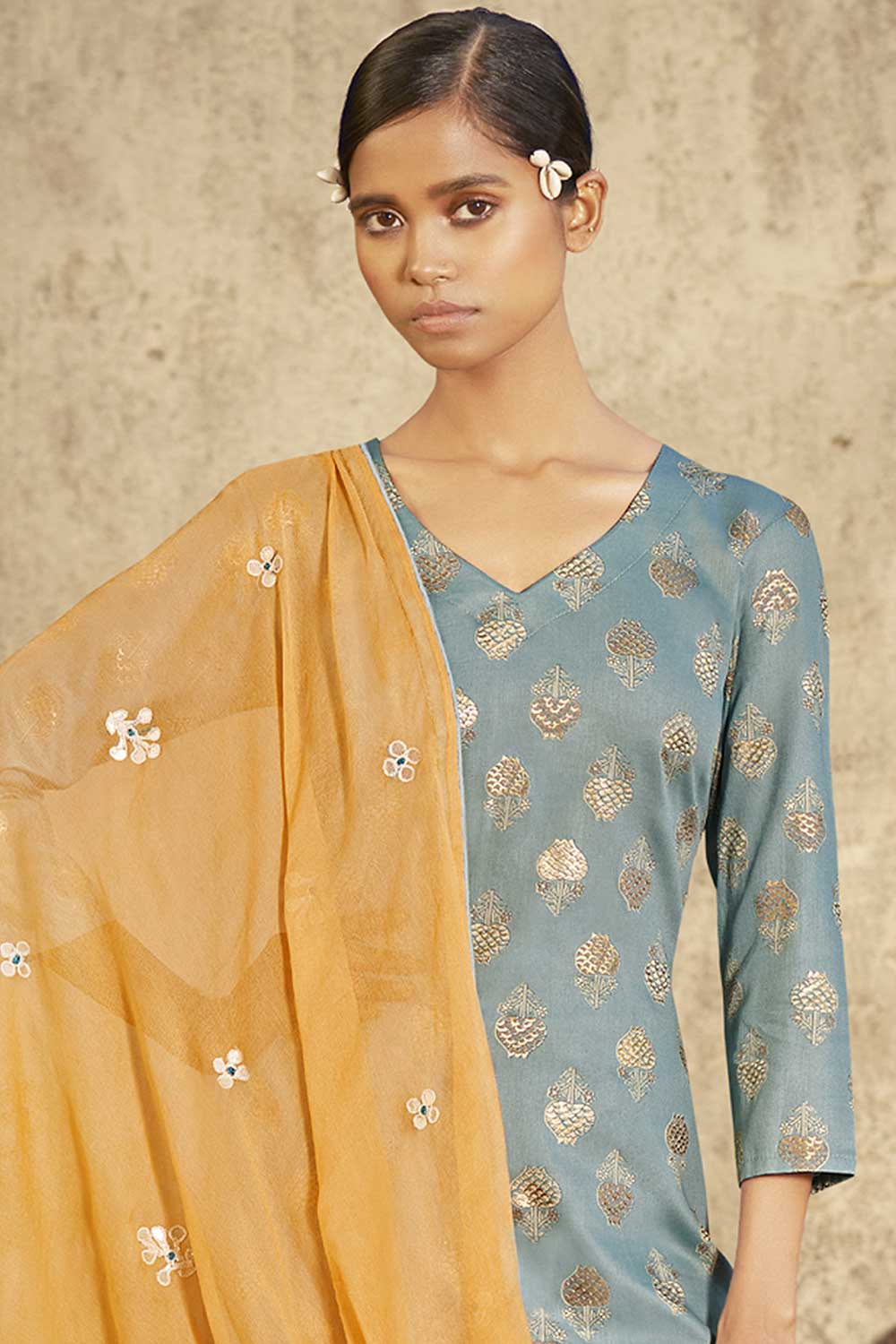 Sky Blue Cotton Digital Printed Palazzo Suit Set