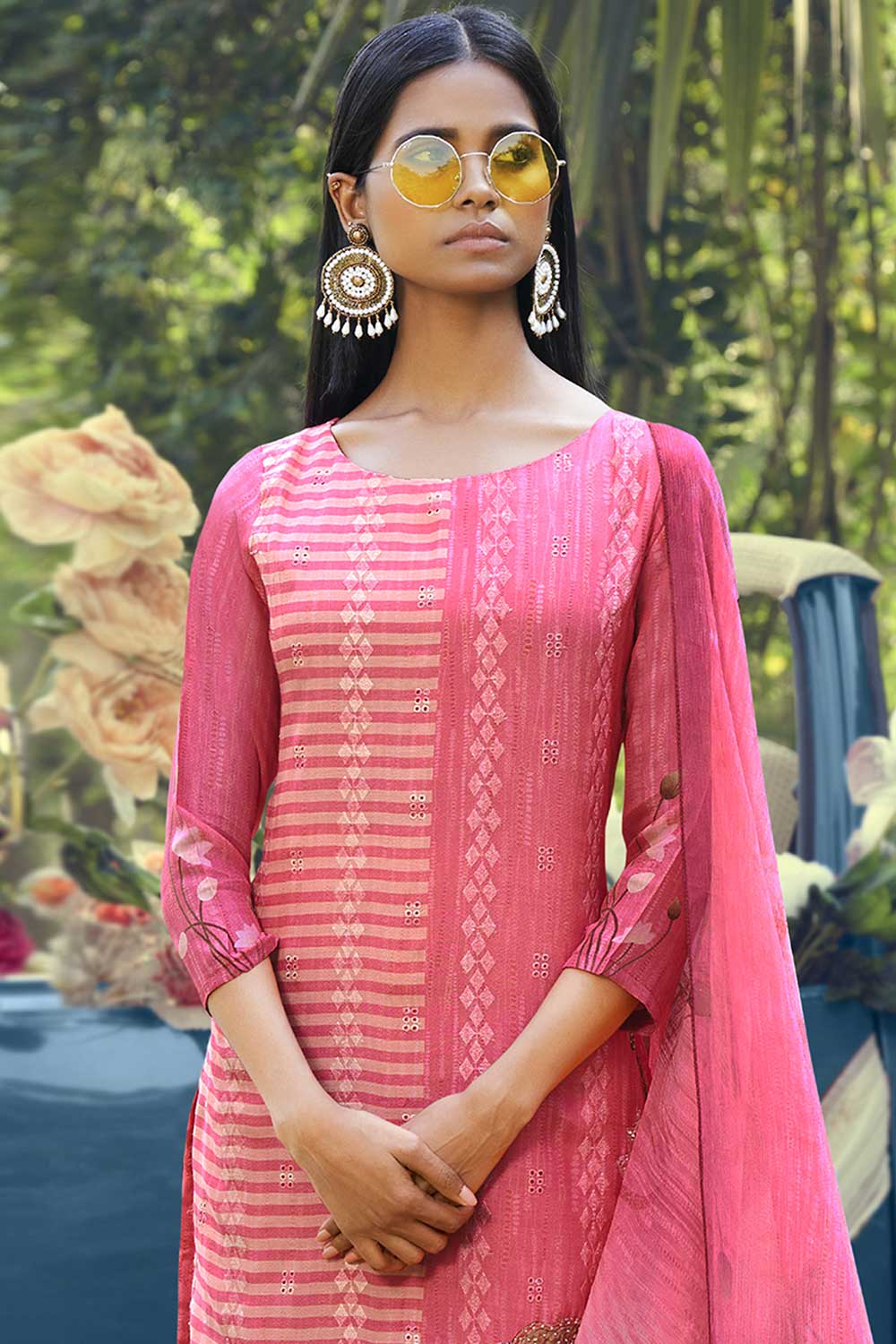 Pink Lawn Cotton Digital Printed Palazzo Suit Set