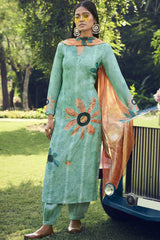 Green Lawn Cotton Digital Printed Dress Material