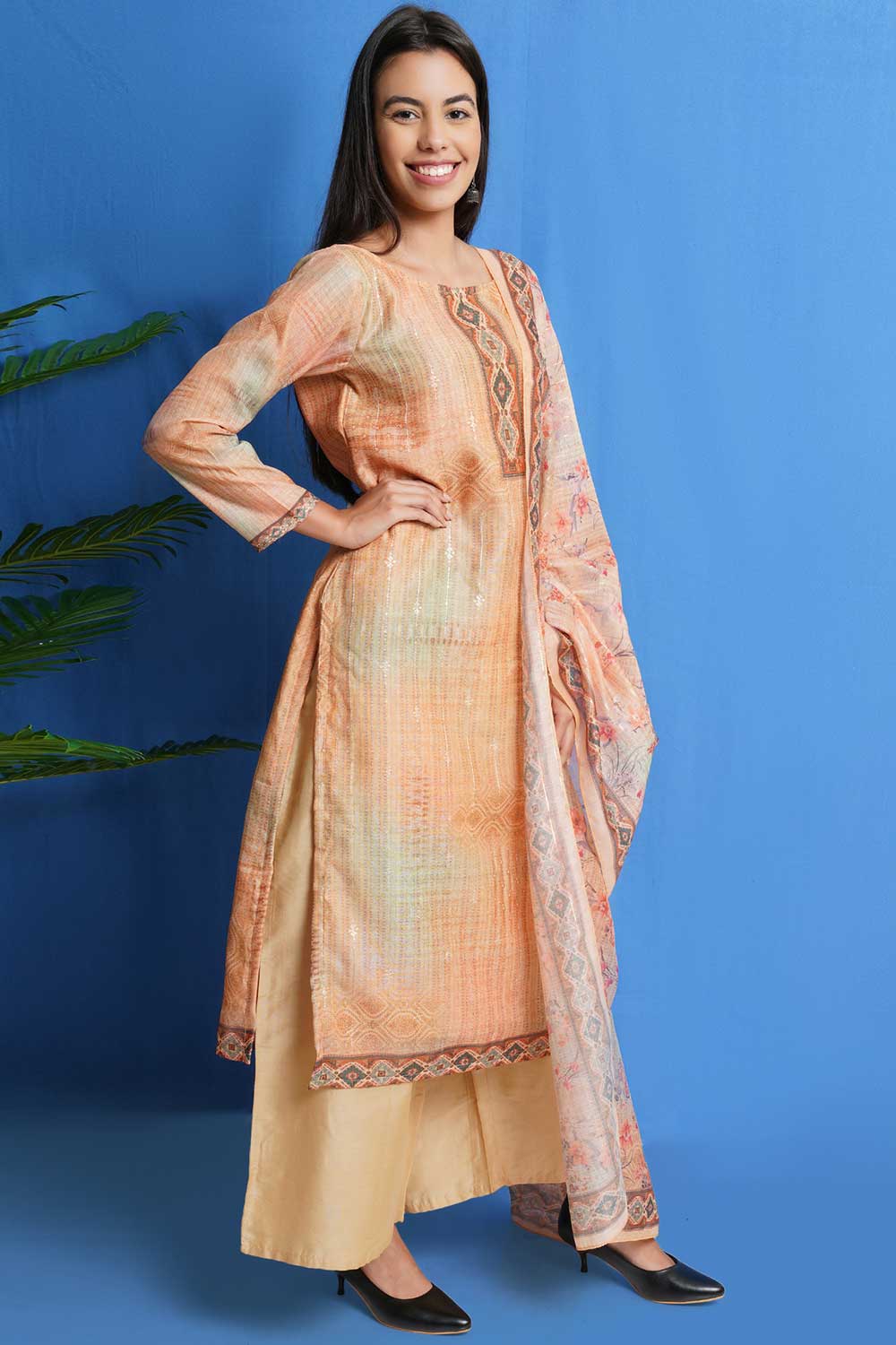 Multi Chanderi Silk Digital Printed Palazzo Suit Set