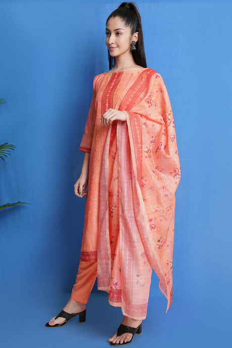 Orange Chanderi Silk Digital Printed Palazzo Suit Set
