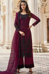 Wine Net Embroidered Dress Material