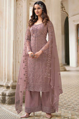 Pink Net Embroidered Dress Material