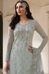 Grey Net Embroidered Dress Material