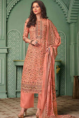 Peach Cotton Blend Digital Printed Palazzo Suit Set