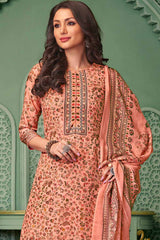 Peach Cotton Blend Digital Printed Palazzo Suit Set