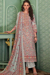 Grey Cotton Blend Digital Printed Dress Material