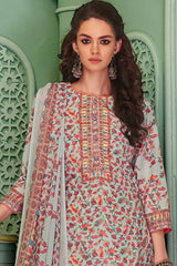 Grey Cotton Blend Digital Printed Dress Material