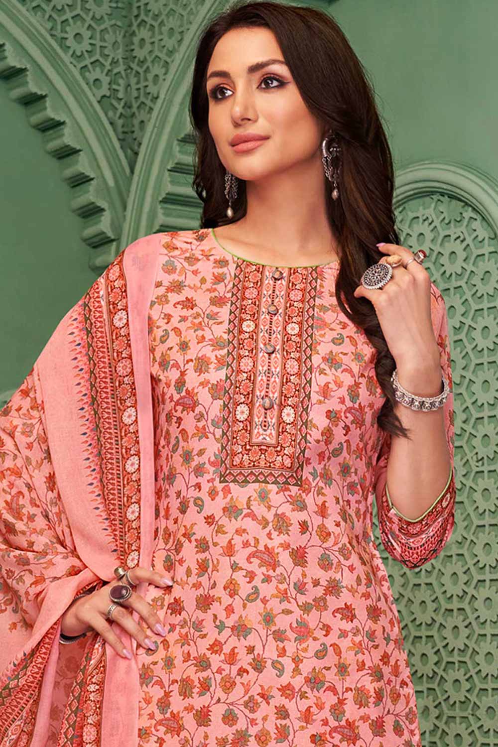 Pink Cotton Blend Digital Printed Palazzo Suit Set