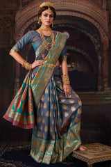 Buy Banarasi Art Silk Woven Saree in Turquoise Online