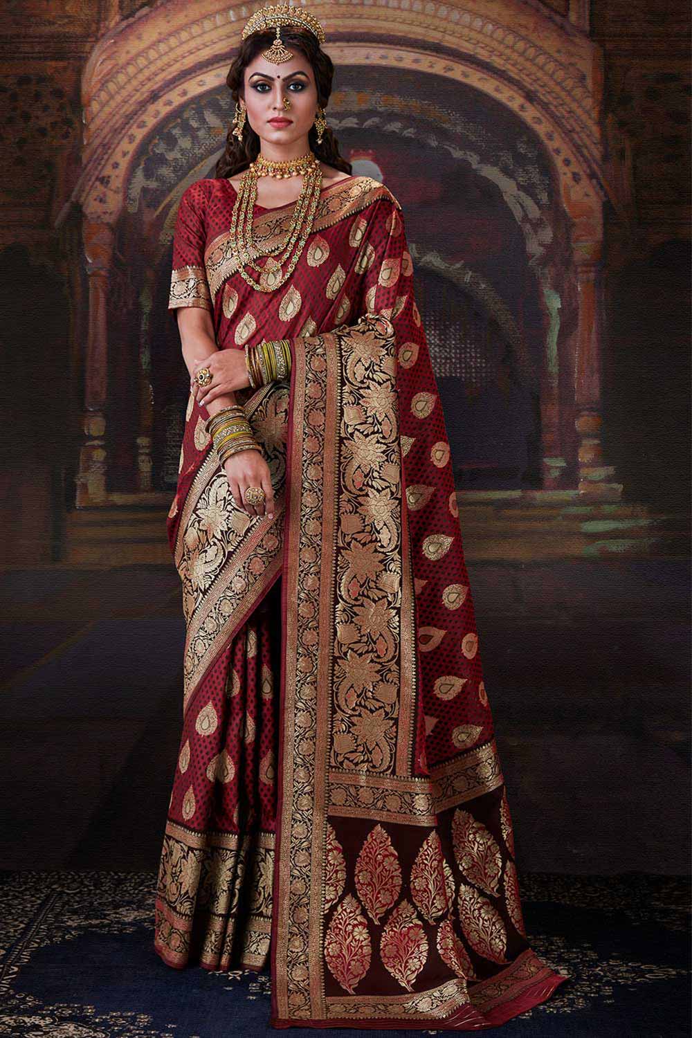 Buy Banarasi Art Silk Woven Saree in Red Online