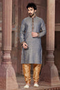 Buy Men's Bhagalpur Art Silk Stripes Kurta Set in Grey