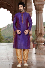 Buy Men's Dupion Art Silk Stripes Kurta Set in Purple