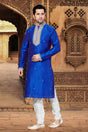 Buy Men's Dupion Art Silk Embroidery Kurta Set in Royal Blue