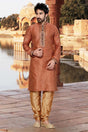 Buy Men's Gicha Art Silk Stripes Kurta Set in Rust