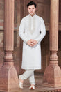 Buy Men's Linen Embroidery Kurta Set in White