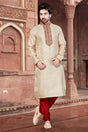 Buy Men's Brocade Embroidery Kurta Set in Cream