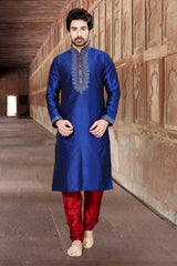 Buy Men's Taffeta Embroidery Kurta Set in Blue