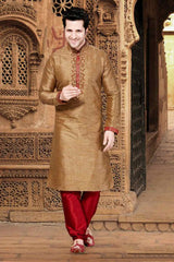 Buy Men's Gicha Art Silk Embroidery Kurta Set in Brown